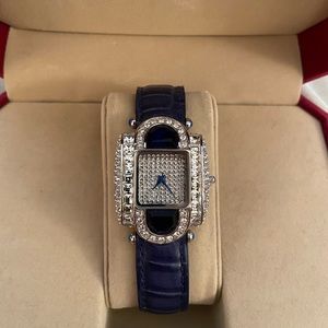 Blue leather watch with gemstone accents